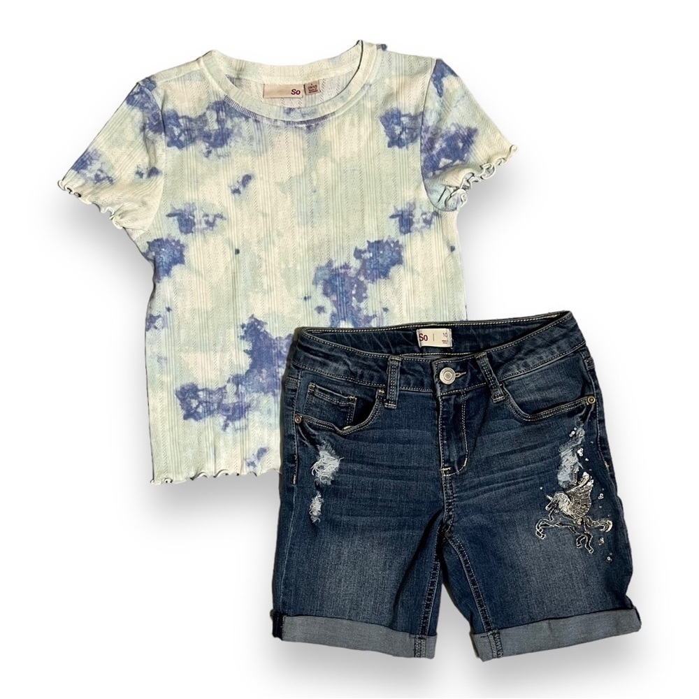 SO Girls Tie Dye Tee and Unicorn Jean Size L